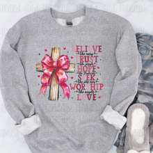 Load image into Gallery viewer, Believe like Mary Cross Valentine Shirt