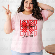 Load image into Gallery viewer, Loved John 3:16 Bow Valentine Shirt