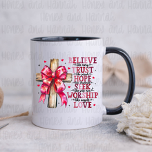 Load image into Gallery viewer, Believe like Mary Cross Valentine Coffee Mug