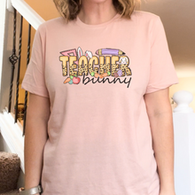 Load image into Gallery viewer, Teacher Bunny Easter T-shirt - peach non bleached
