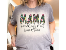 Load image into Gallery viewer, Mothers Day Dark Floral Name T-shirt with Names Only