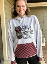 Load image into Gallery viewer, Fueled by Coffee and Christmas Cheer Buffalo Plaid Hoodie