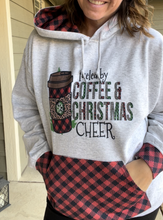 Load image into Gallery viewer, Fueled by Coffee and Christmas Cheer Buffalo Plaid Hoodie