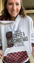 Load image into Gallery viewer, Fueled by Coffee and Christmas Cheer Buffalo Plaid Hoodie