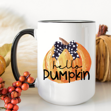 Load image into Gallery viewer, Hello Pumpkin Plaid Bow Coffee Mug