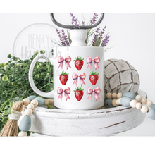 Load image into Gallery viewer, Strawbery and Coquette Bow Coffee Mug
