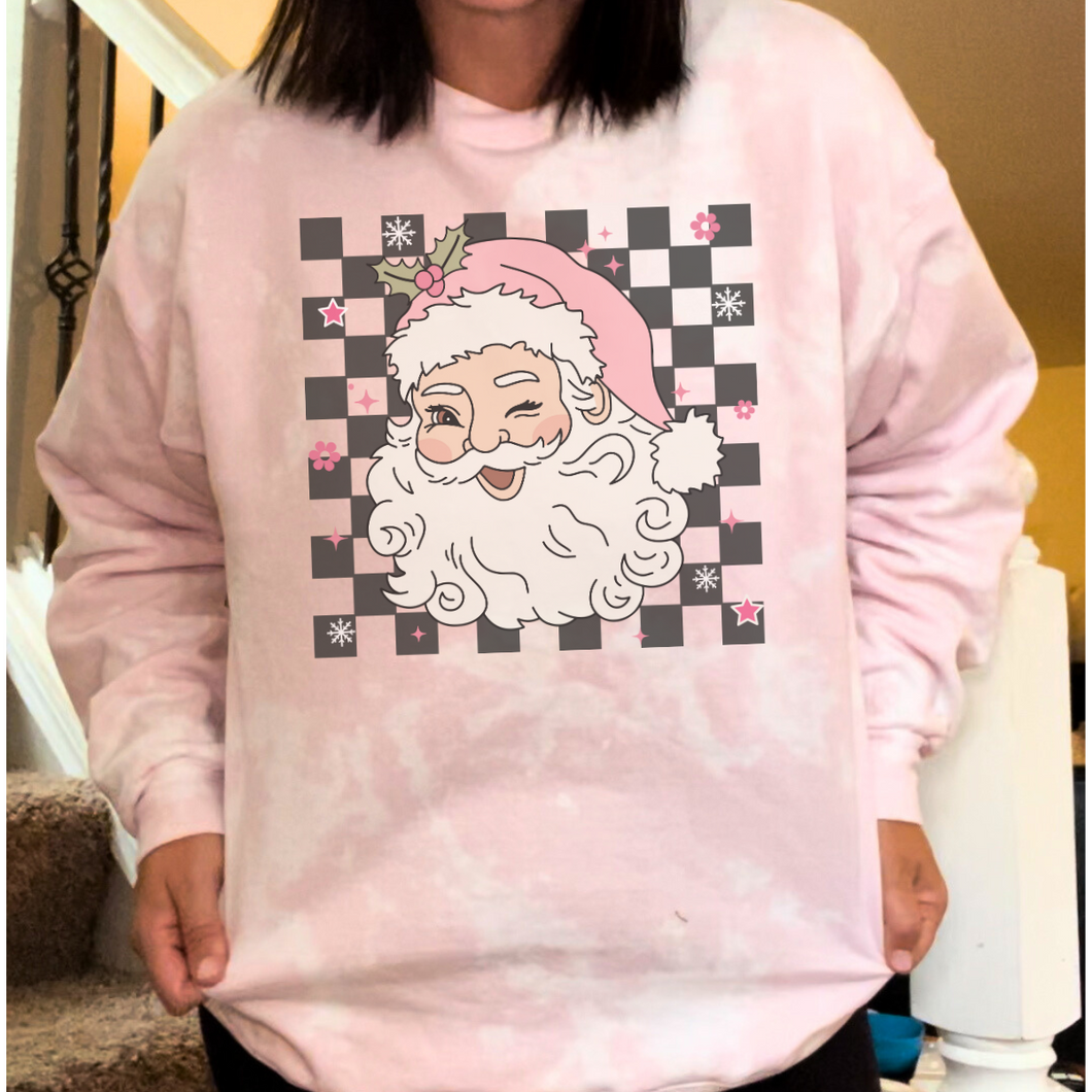 Pink Vintage Santa Checkered  Sweatshirt
