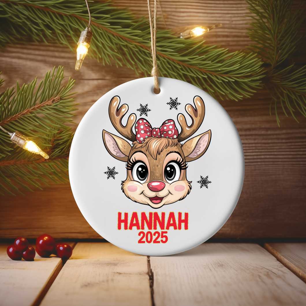 Custom Christmas Girl Reindeer Ornament