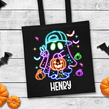 Load image into Gallery viewer, NEON Trick or Treat Black Tote Bags
