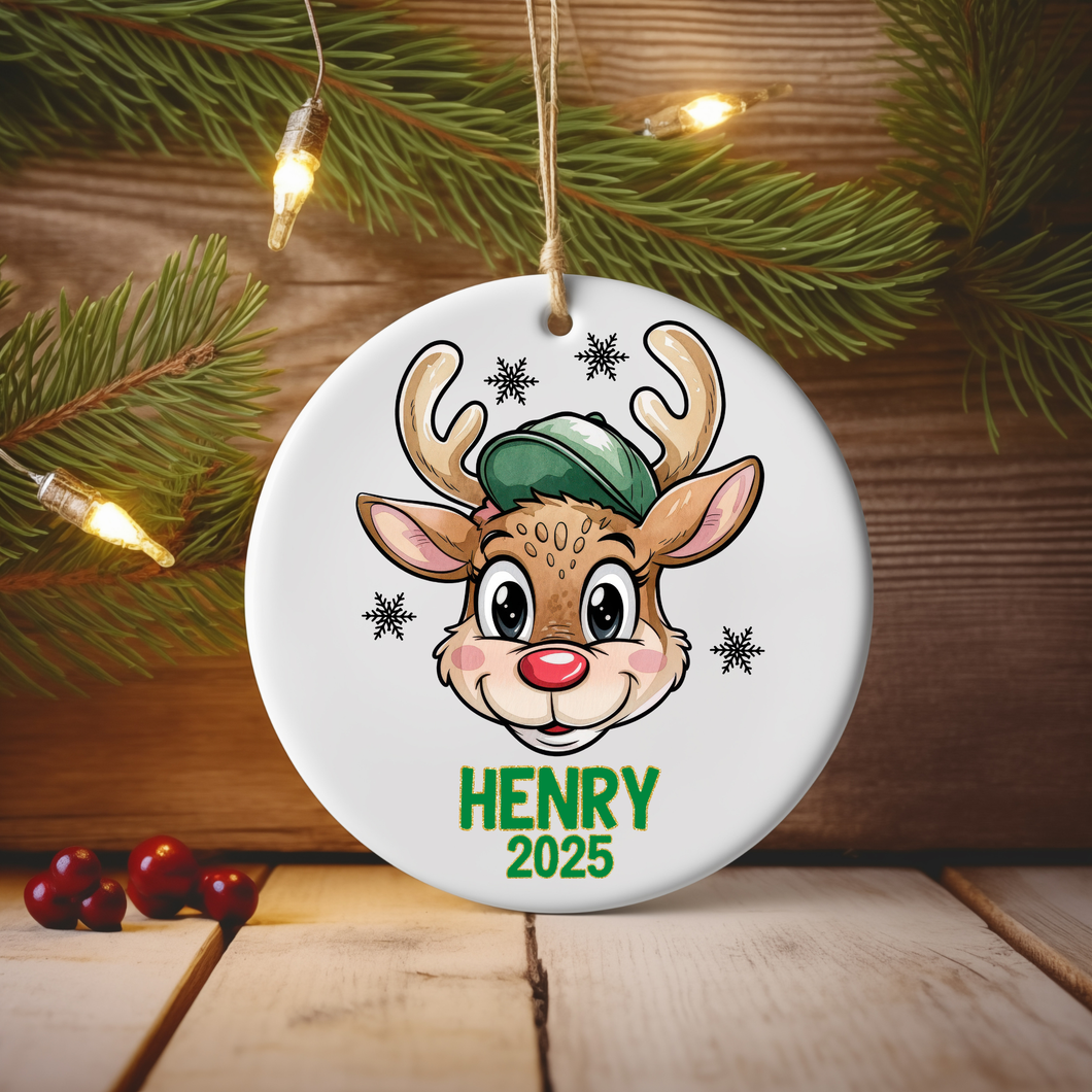 Custom Christmas Boy Reindeer Ornament