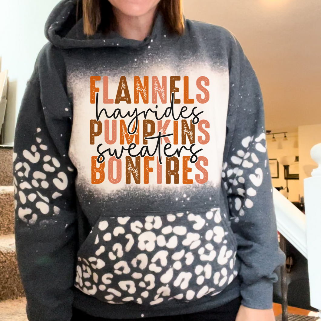 Flannels Pumpkins Bonfires Leopard Pocket Hoodie