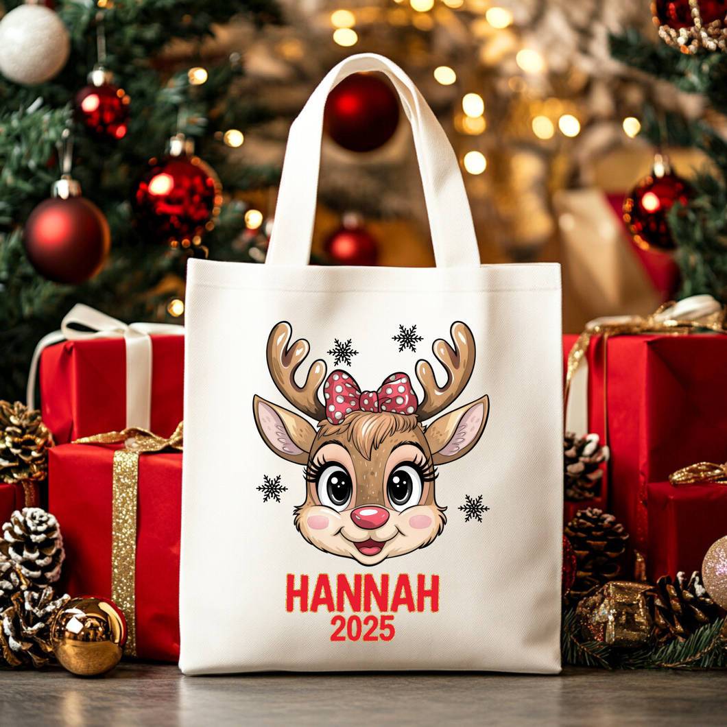 Girl Christmas Reindeer Tote Bag