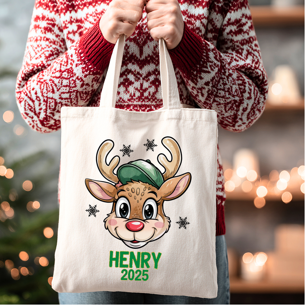 Boy Christmas Reindeer Tote Bag