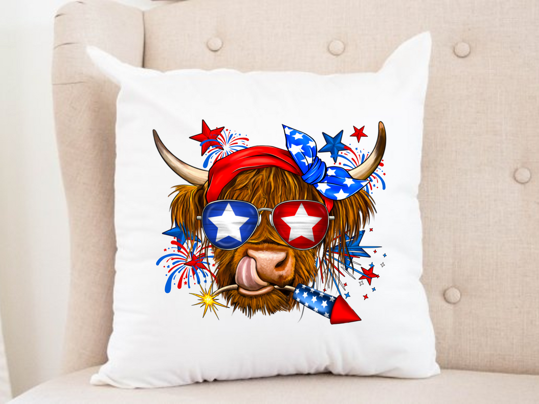 Patriotic Highland Cow Pillow Case