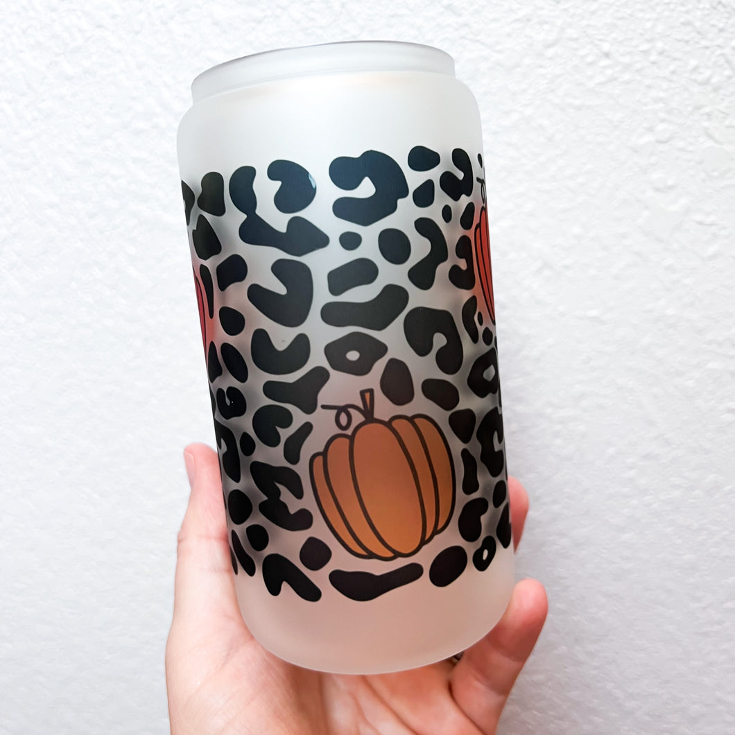 Black Leopard Pumpkin Wrap Libbey Glass Can