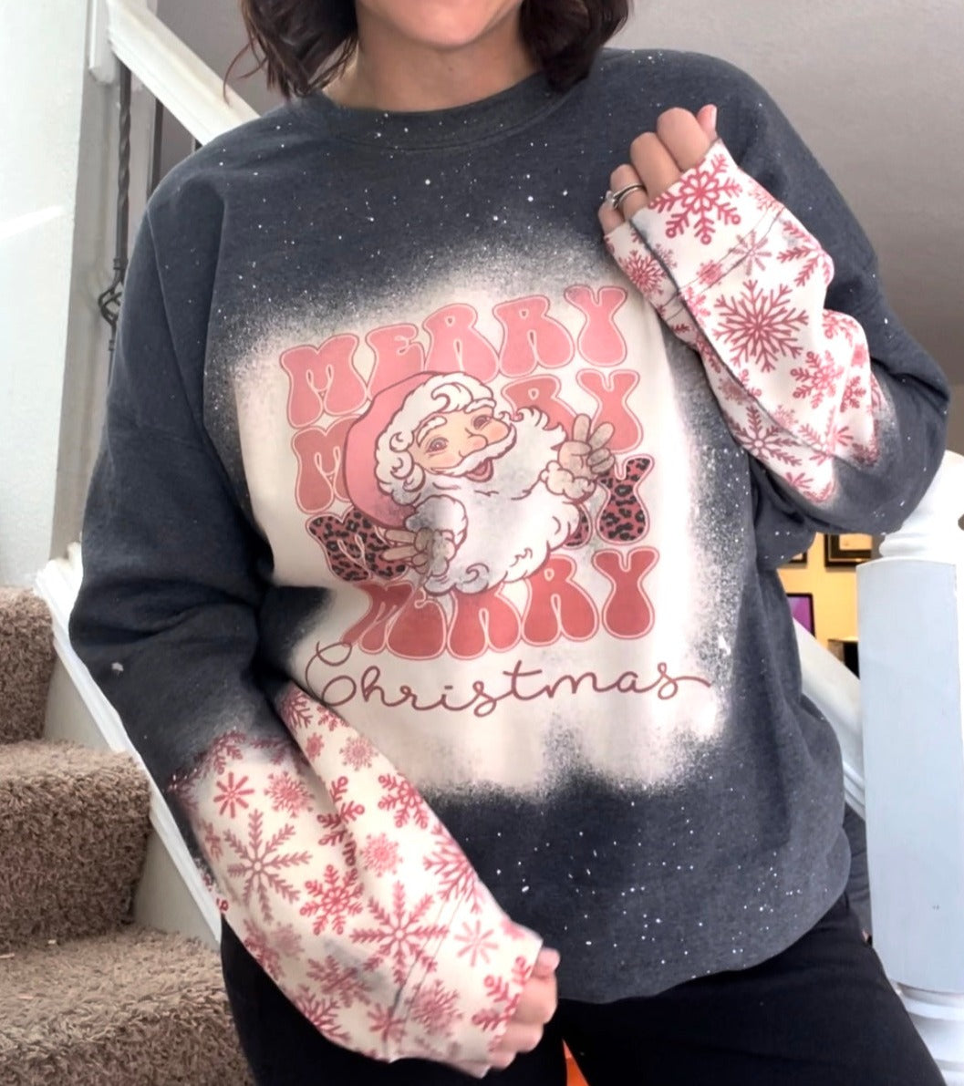 Vintage Merry Christmas with Snowflake Sleeves Sweatshirt