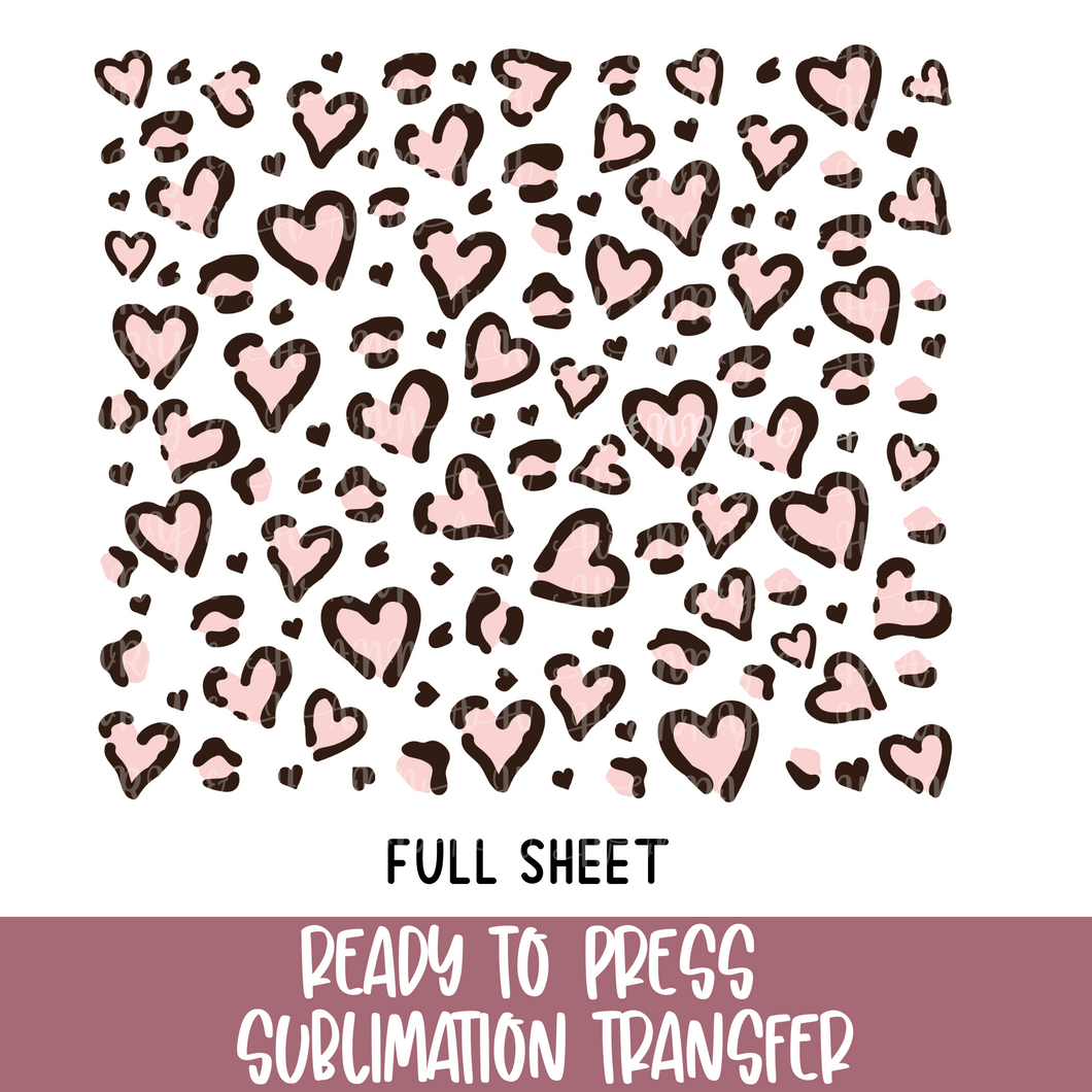 Pink Leopard Hearts Full Sheet - Sublimation Ready to Press
