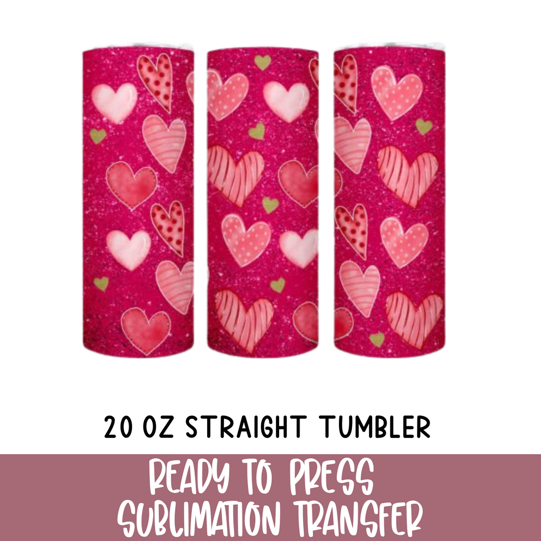 Red with Hearts - 20 oz tumbler Ready to Press