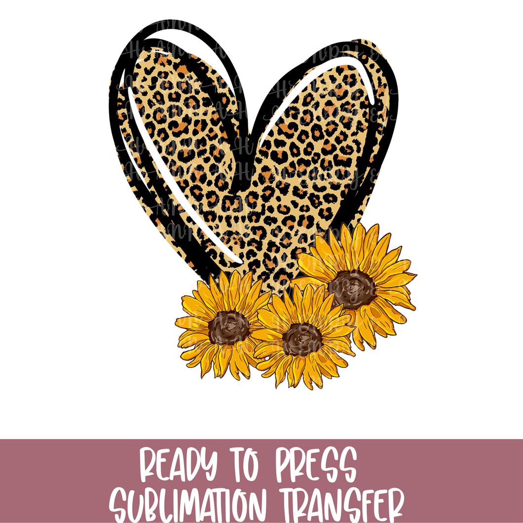 Leopard Heart with Sunflowers - Sublimation Ready to Press