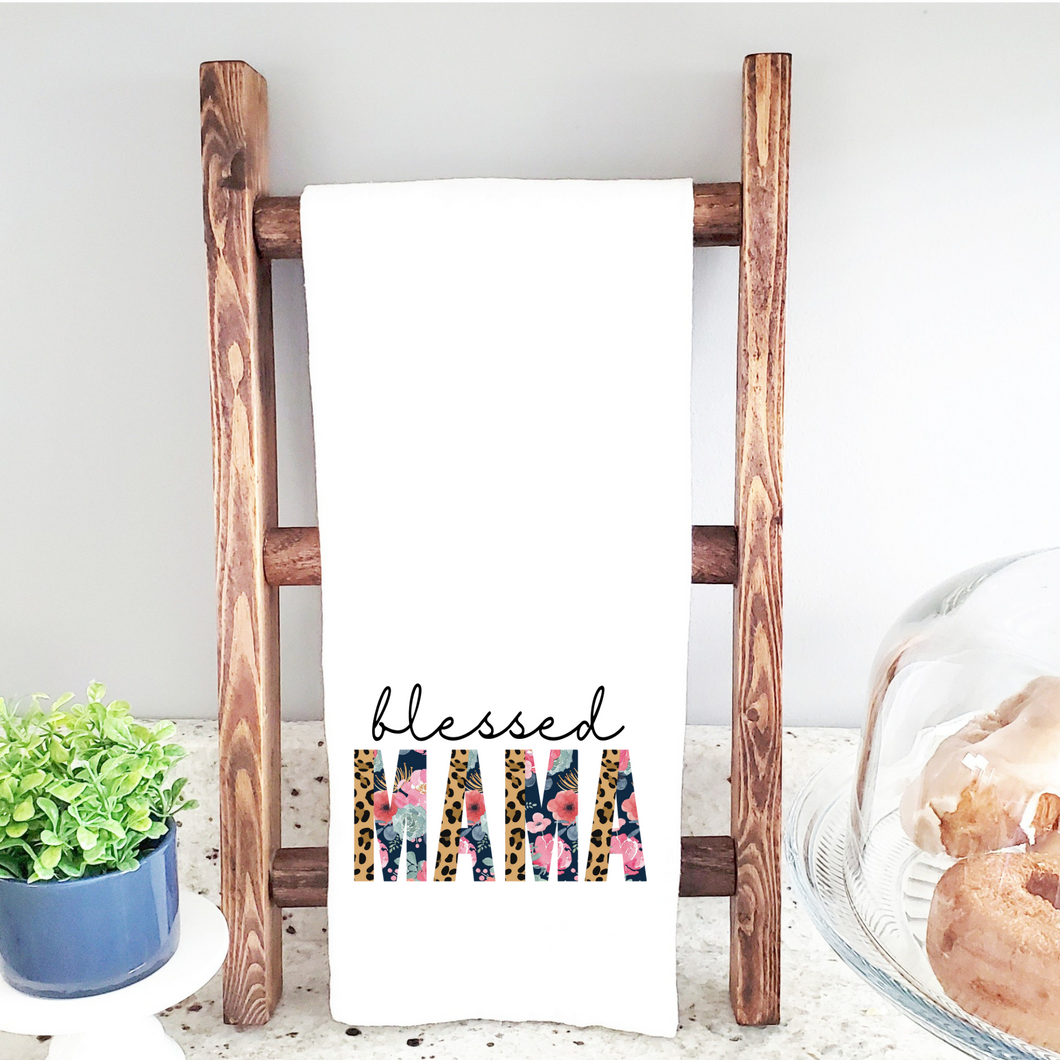 Floral Blessed Mama Kitchen Tea Towel