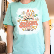 Load image into Gallery viewer, He is Risen Retro Easter T-shirt - mint bleached
