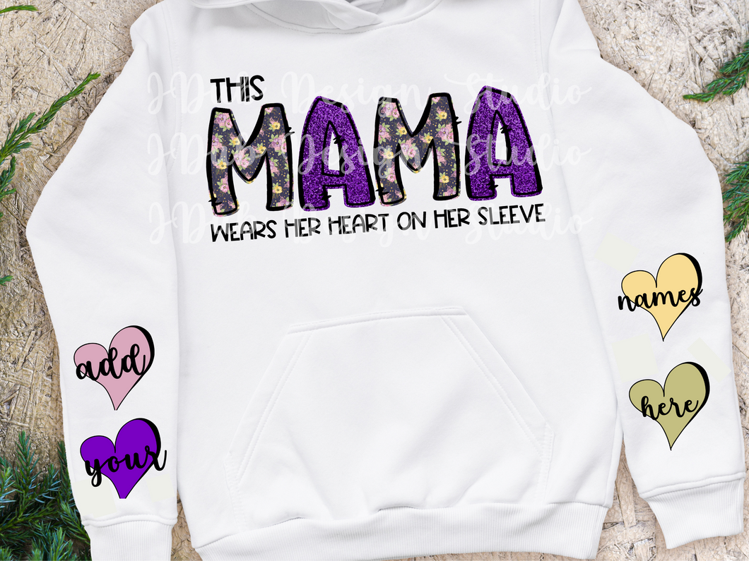 This Mama wears her heart on her sleeve - Purple Floral