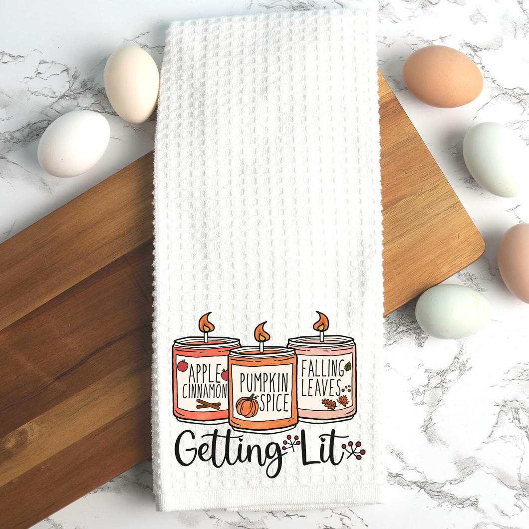 Getting Lit Fall Candles Kitchen Tea Towel