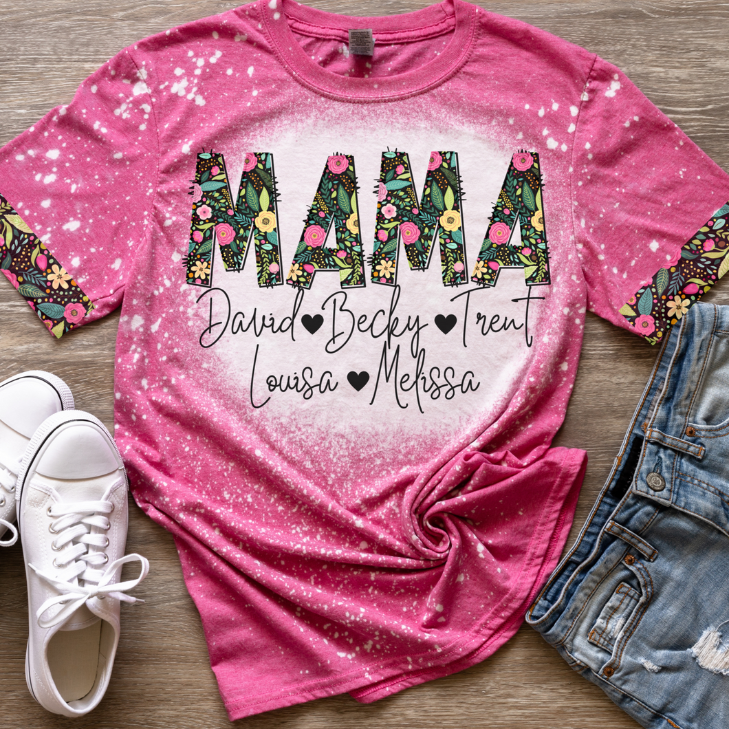 Mothers Day Dark Floral Name T-shirt with Names Only