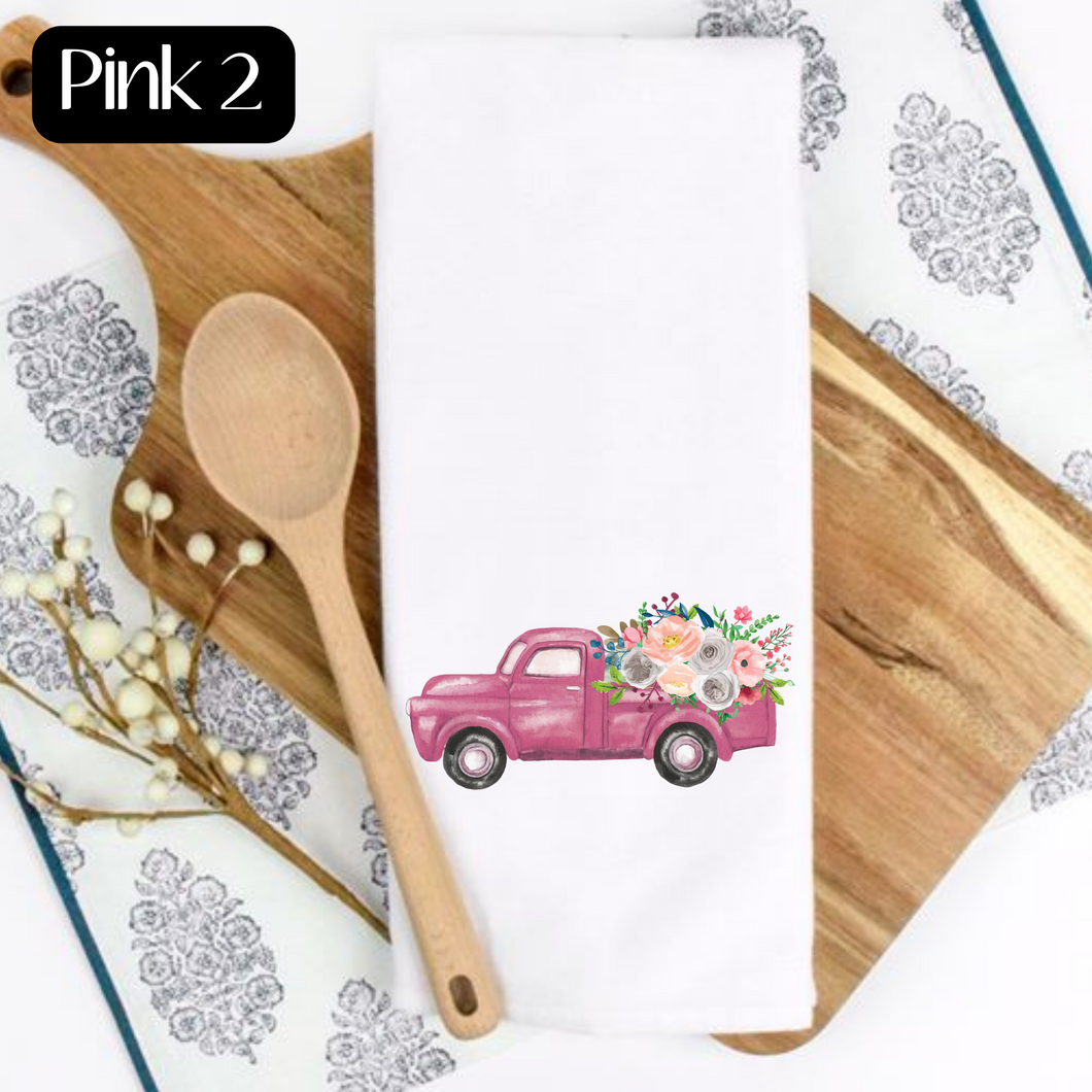 Light Pink Floral Truck Kitchen Tea Towel