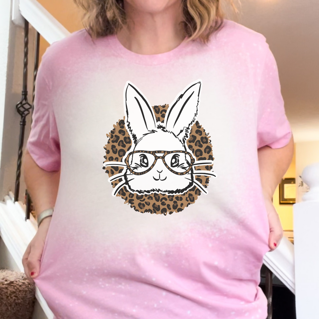 Leopard Bunny Easter T-shirt - Bubble Gum