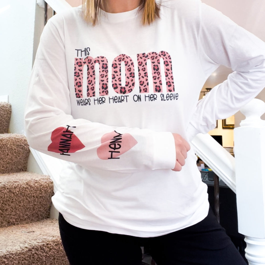 This Mom wears her heart on her sleeve - Dark Pink Leopard