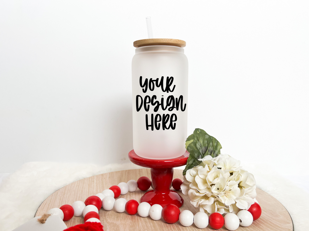 Frosted Libbey Cup Mockup - Valentine On Red Pedestal