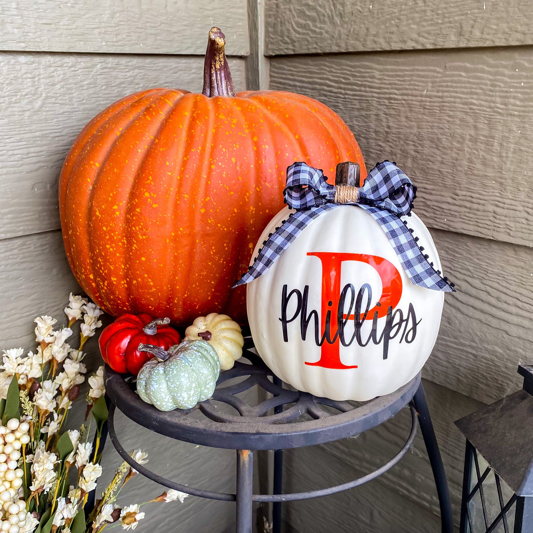 White Personalized Faux Pumpkin